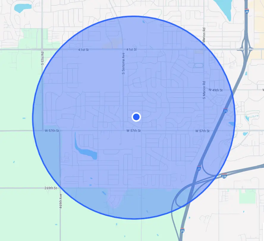 drop-in visits map with radius around my area - 2 miles of bonnie ct